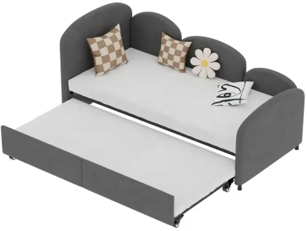 Modern Velvet Upholstered Daybed With Additional Bed Frame