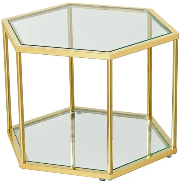 Modern Coffee Table With Double Layer Tempered Glass And Polygonal Design