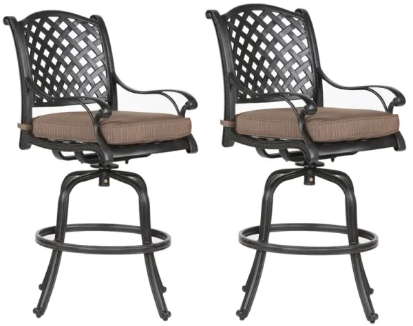 Elegant Cast Aluminum Counter Stool Set With Cushions, All Weather Design - Dark Brown