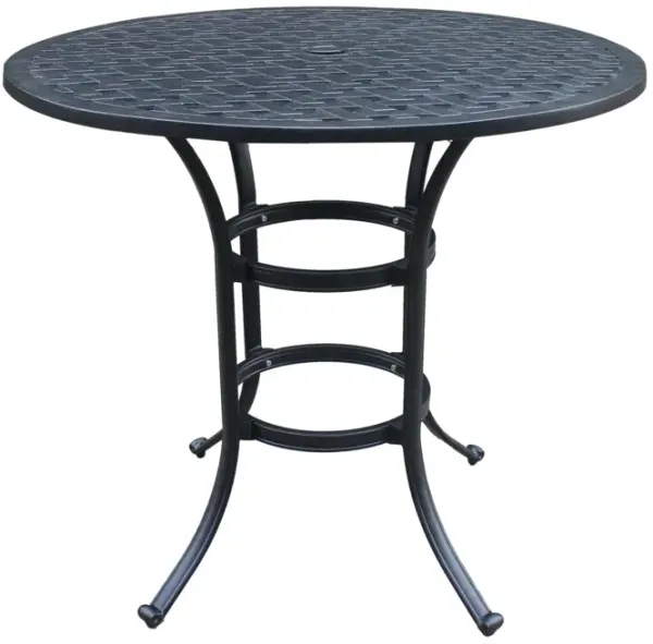 Cast Aluminum Round Counter Table With Lattice Design And Umbrella Hole - Dark Lava Bronze