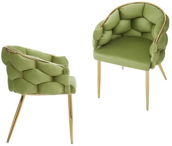 Luxury Handmade Accent Chair (Set of 2) With Gold Legs, Modern Green Velvet Armchair For Living Room And Bedroom - Green
