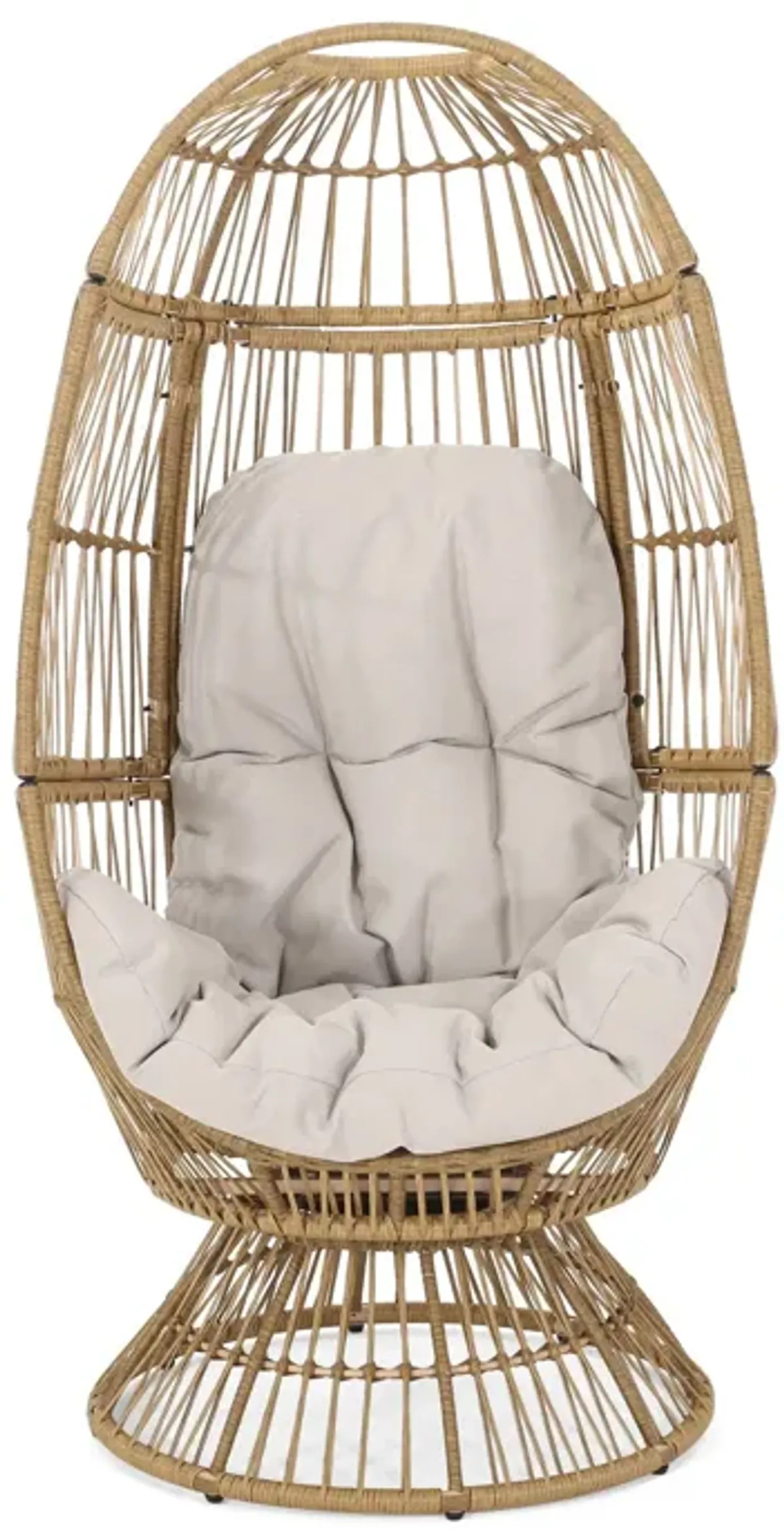 Patio Swivel Basket Egg Chair With Cushion - Natural