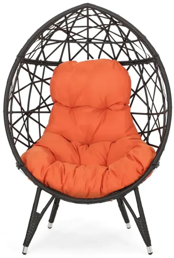 Outdoor Wicker Teardrop Chair With Cushion - Orange / Brown