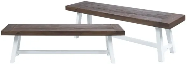 Tranquilizer - Outdoor Bench With Slat Panel Design (Set of 2) - Dark Brown / White