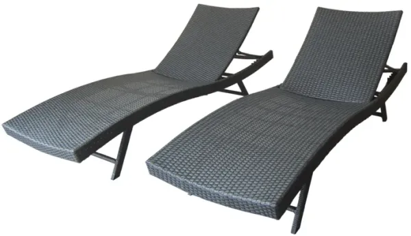 Wicker Chaise With Adjustable Reclining Seats (Set of 2) - Gray