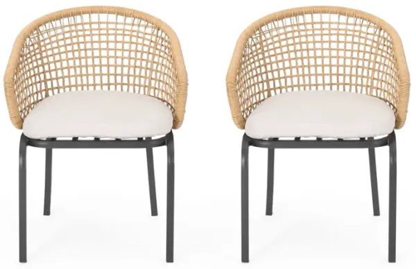 Outdoor Wicker Chair With Powder Coated Iron Legs - Light Brown