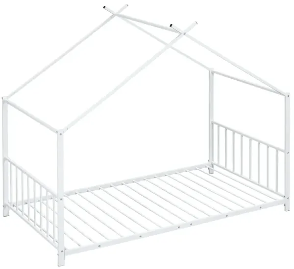 Twin Size Metal House Platform Bed - White