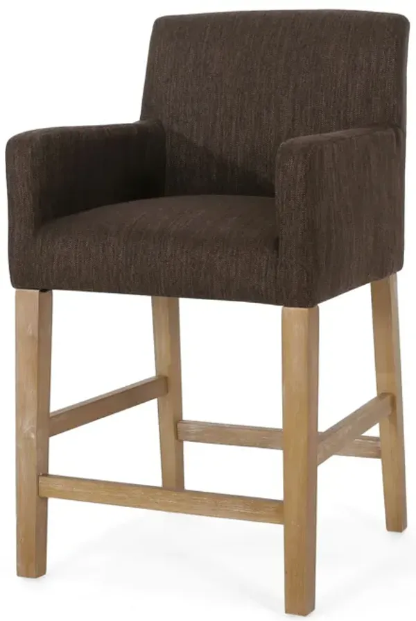 Charmed Upholstered Counter Stool With H Frame Base And Round Arms