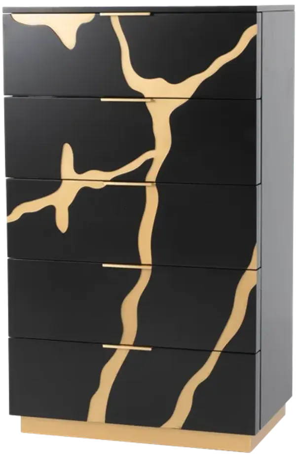 Black and Gold 5-Drawer Chest – Modern Luxury Bedroom Storage