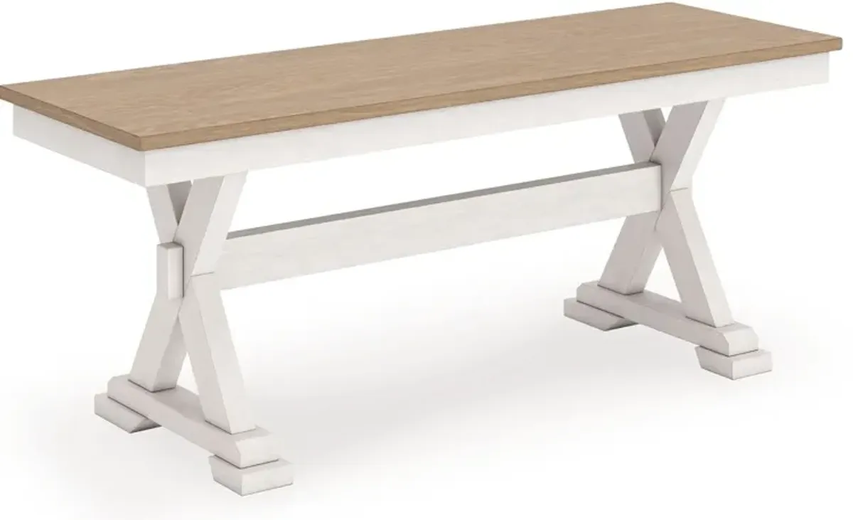 Purlaney - Antique White / Natural - Large Dining Room Bench