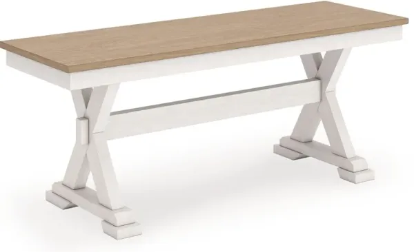 Purlaney - Antique White / Natural - Large Dining Room Bench