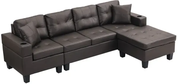 Modern Sectional Sofa Set With L Shape Chaise Lounge, Cup Holder, 4 Seat