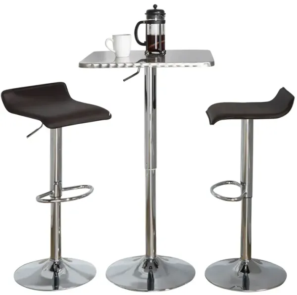 Ale - 3 Piece Bar Set Bistro Square Contemporary Adjustable Oval Footrest