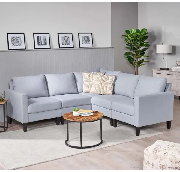 Comfy 5 Pieces L Shaped Sofa With Wooden Legs, Modern Side Chairs For Living Room