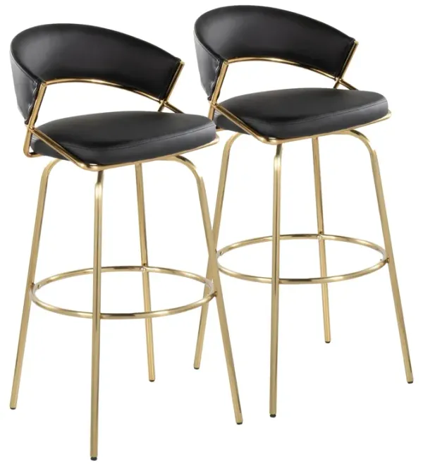 Jie - Fixed Height Contemporary Barstool With Swivel With Round Footrest (Set of 2)