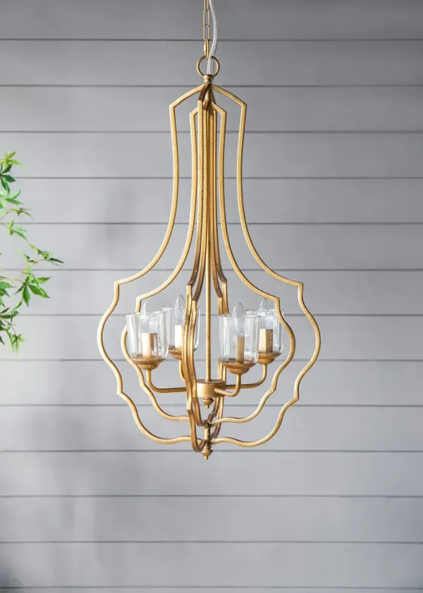 4 Light Metal Chandelier, Hanging Light Fixture With Adjustable Chain For Kitchen, Bulb Not Included - Gold