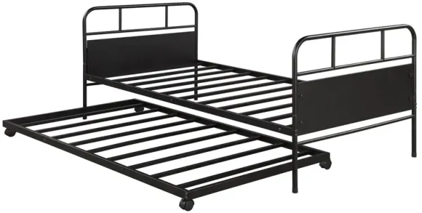 Twin Size Daybed Platform Bed Frame With Trundle Built In Casters - Black