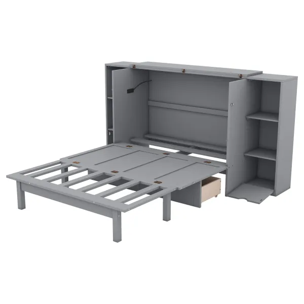 Murphy Bed With Shelves, Drawers And USB Ports