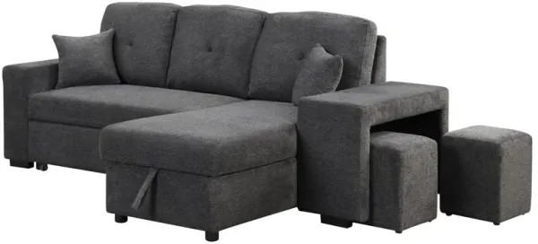 Reversible Sleeper Sectional Sofa Bed With Side Shelf And 2 Stools, Pull-Out L-Shaped Sofa Bed, Corner Sofa-Bed With Storage Chaise Left / Right Hande For Living Room