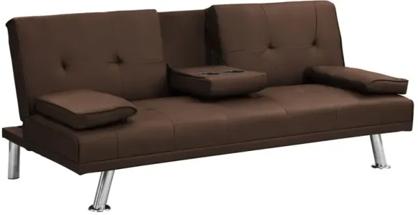 Futon Sofa Bed With Armrest Two Holders Wood Frame, Stainless Leg