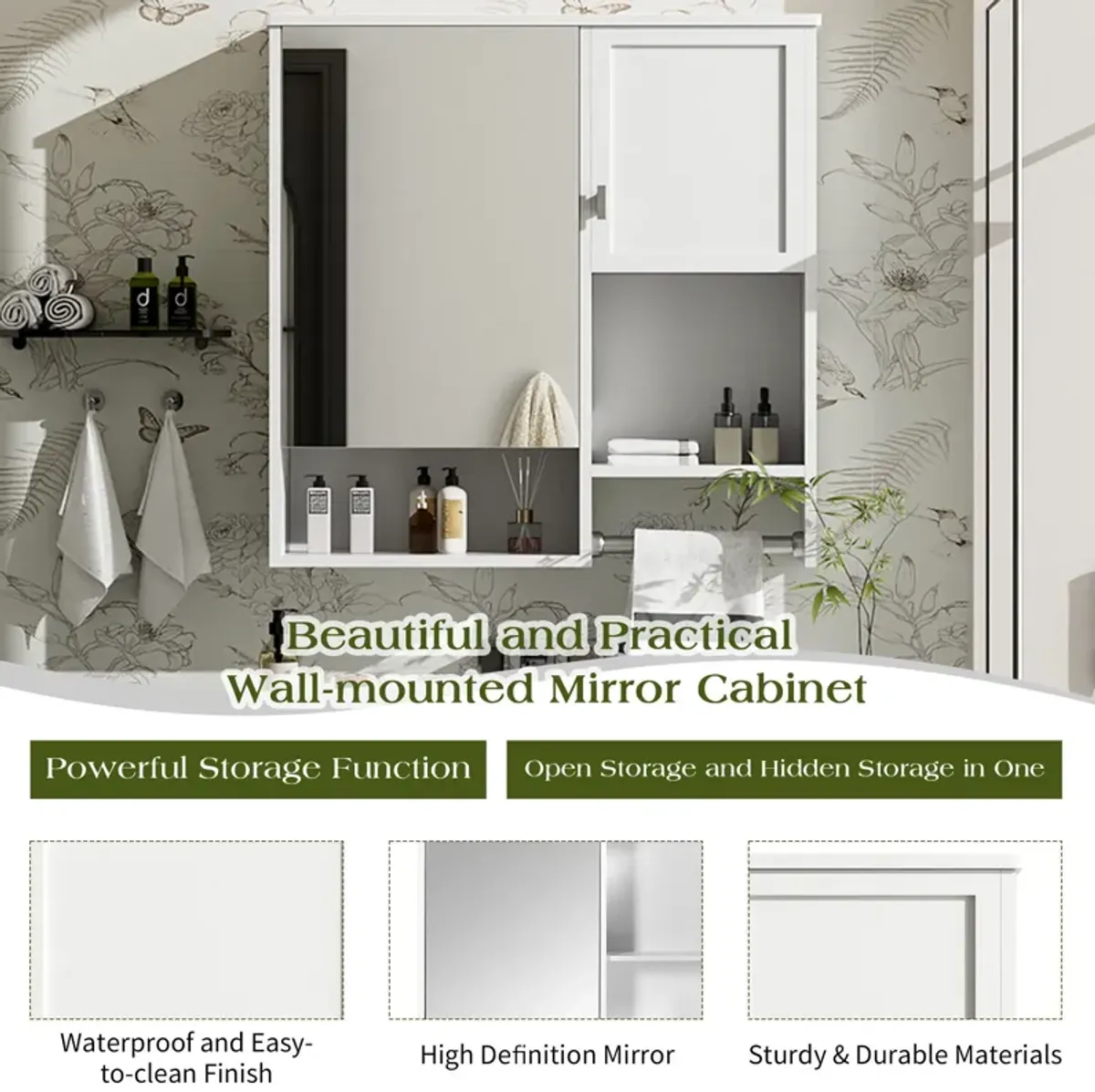 Modern Wall Mounted Bathroom Medicine Cabinet, Bathroom Wall Storage Cabinet With Mirror