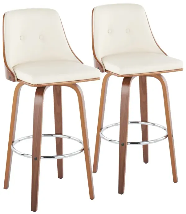 Gianna - Mid Century Modern Fixed Height Barstool With Swivel With Round Footrest (Set of 2)