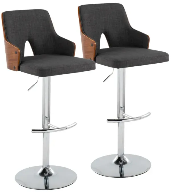 Stella - Contemporary Adjustable Barstool Stool With Swivel With Rounded T Footrest (Set of 2)
