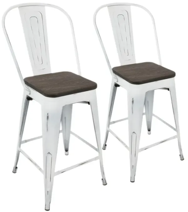 Oregon - Industrial High Back Counter Stool (Set of 2) - Vintage White / Espresso