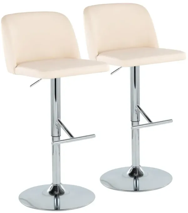 Toriano - Contemporary Adjustable Barstool With Swivel With Straight T Footrest (Set of 2) - Cream / Chrome