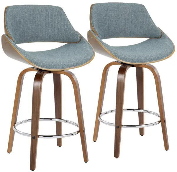 Fabrizzi - Mid Century Modern Fixed Height Counter Stool With Swivel With Round Footrest (Set of 2)