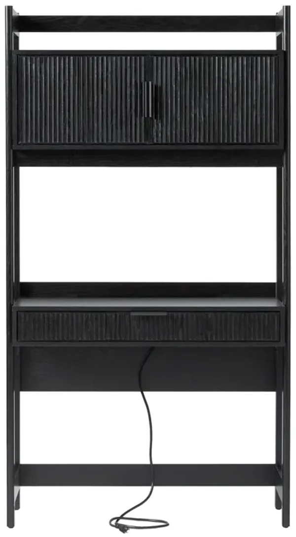 Transitional Reeded Desk With Hutch And Drawers Plus Tech Management