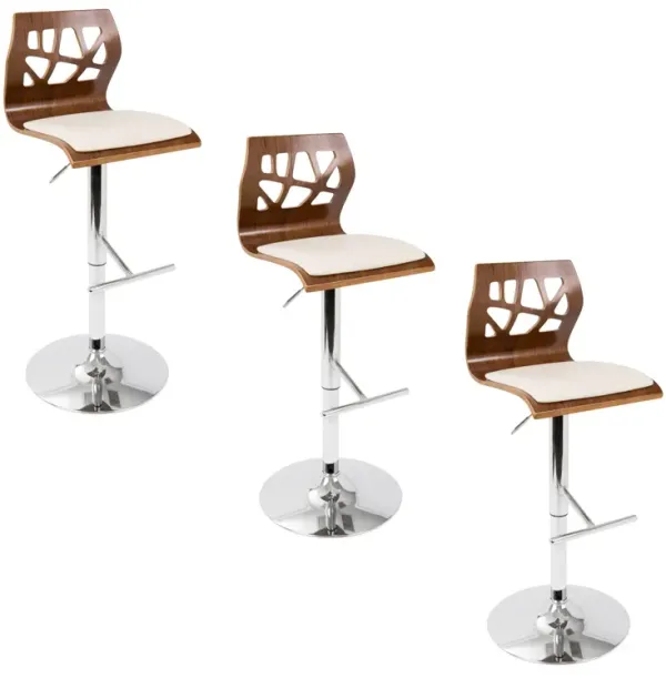 Folia - Mid Century Modern Adjustable Barstool With Swivel With Straight T Footrest (Set of 3)