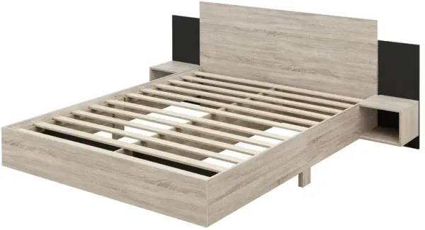 Floating Platform Bed, With LED Lights, Bedside Nightstand