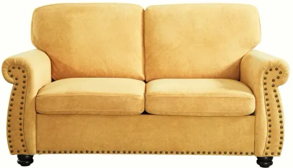 Soft Loveseat, Upholstered 2 Seater Couch, Loose Back Cushions And Turned Legs