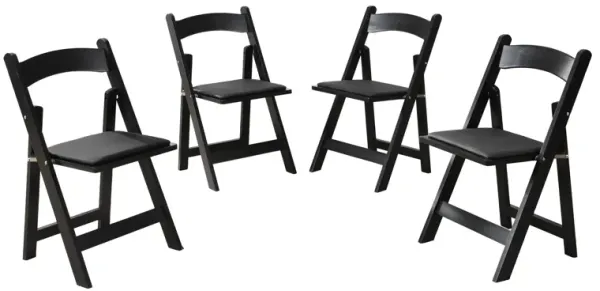 Solid Wood Upholstered Folding Chair Set, Space - Saving, Easy To Carry, Cushion, Dining Room (Set of 4) - Black