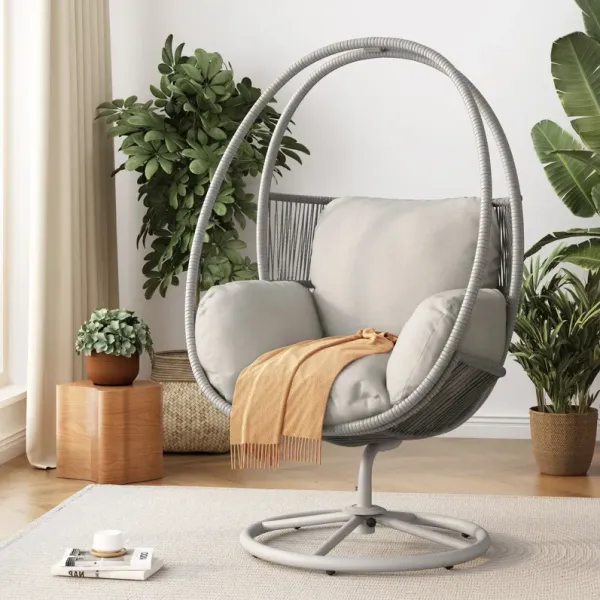 Reno - Outdoor Wicker Swivel Lounge Chair - Light Gray