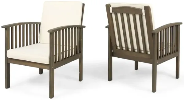 Casa Acacia Wood Club Chairs (Set of 2) With Water Resistant Cushions - Gray / Cream