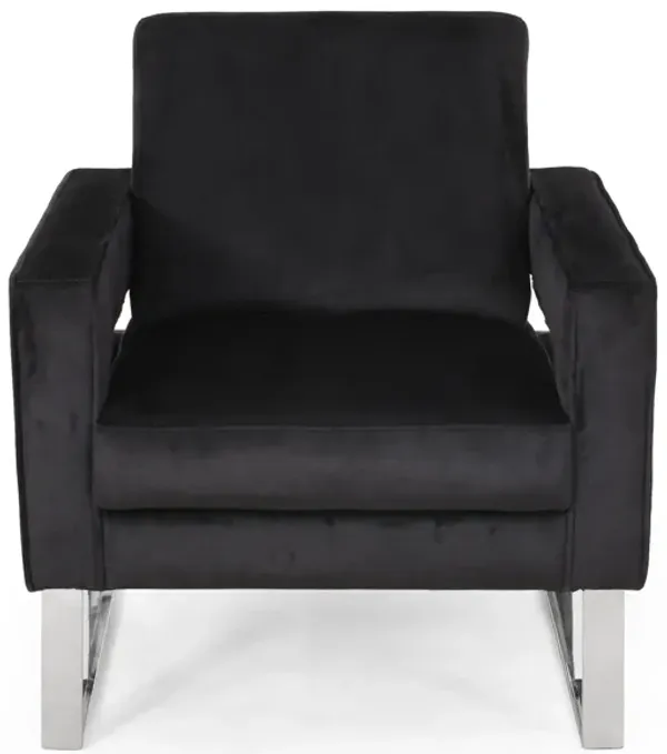 Modern Glam Club Arm Chair With Velvet Upholstery And Stainless Steel Legs - Black