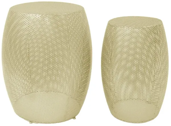 Modern Round Metal Hollow Side Table Set With Openwork Design - Gold