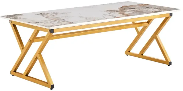 Coffee Table With A Natural And Smooth Marble Pattern On The Surface - Gold