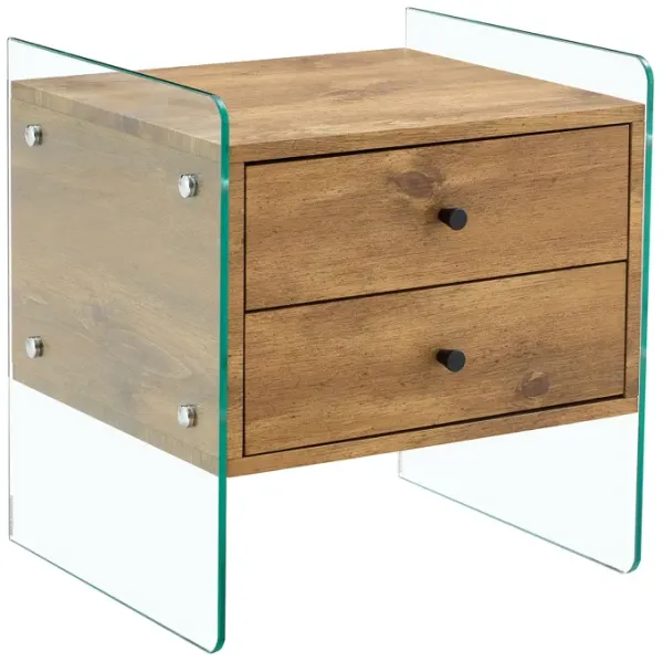 Double Drawer Bedside Table - Wood