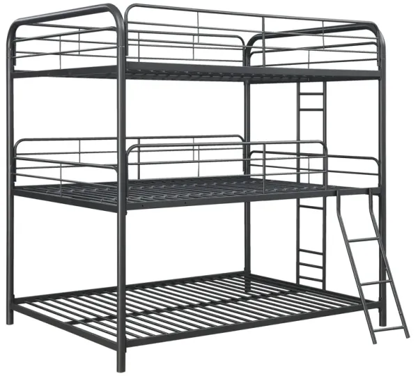 Modern Triple Bunk Bed Full / Full / Full With Strong Steel Metal Structure - Black