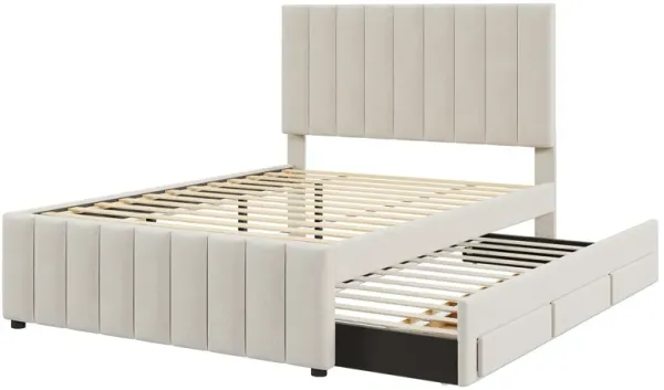 Upholstered Platform Bed With Twin Size Trundle And 3 Drawers