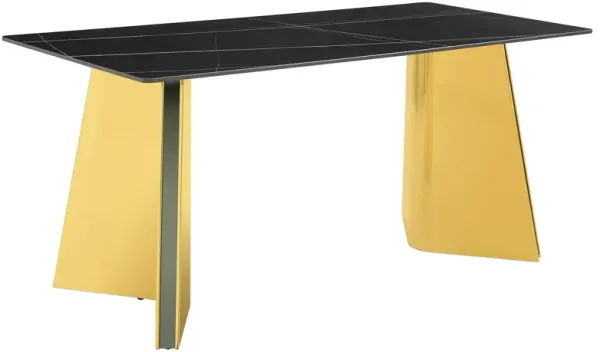 Marble Patterned Slab Dining Table With Steel Butterfly Legs
