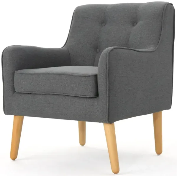 Modern Arm Chair With Tufted Back And Wooden Legs