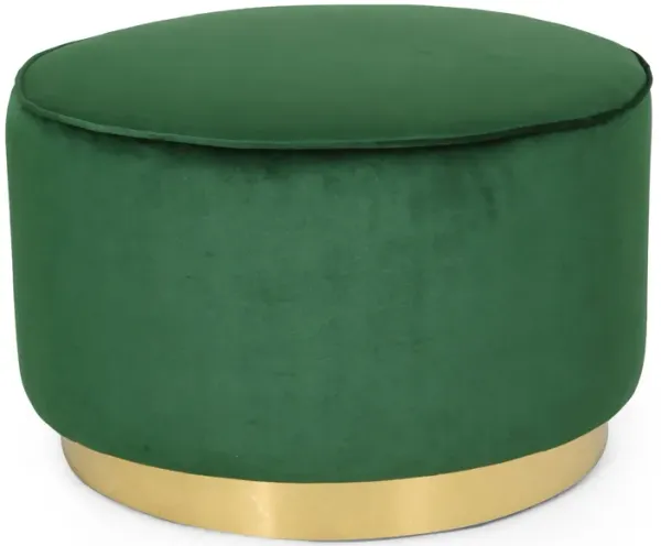 Round Velvet Ottoman, Upholstered Foot Stool For Living Room, Entryway - Emerald