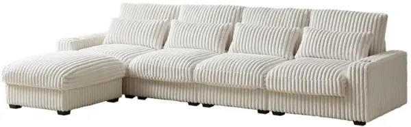 Corduroy With Cup Holder Super Large L Shaped Sofa, Movable Footrest, 4 Waist Pillows And 4 Back Cushion, With USB Port And Type - C Port - Beige
