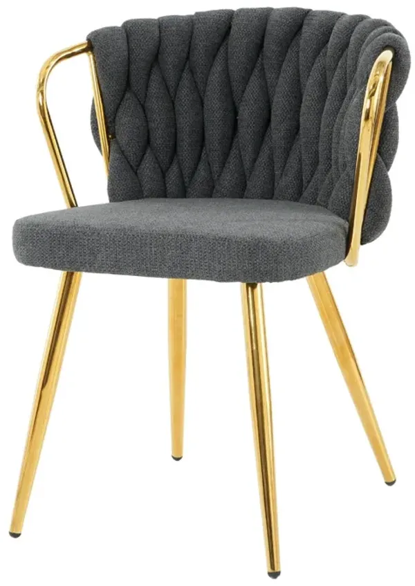 Modern Simple Linen Dining Chair With Plated Metal Legs (Set of 2)