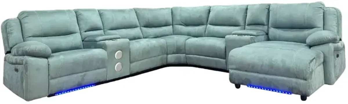 Power Reclining Sectional Sofa with LED Lights, Bluetooth Speakers & Storage Console - Light Green