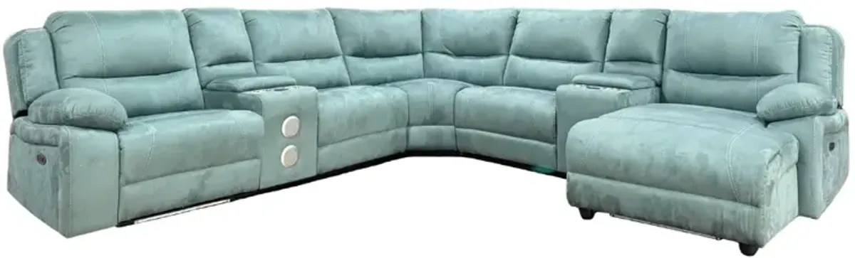 Power Reclining Sectional Sofa with LED Lights, Bluetooth Speakers & Storage Console - Light Green